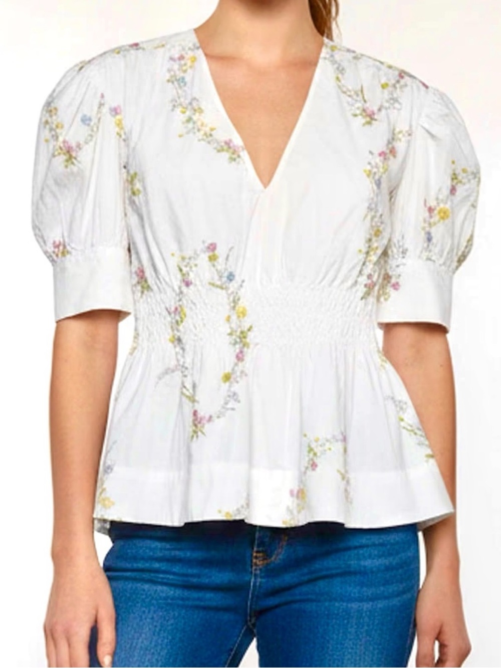 Final💲🔻⏳ GANNI blouse White Floral poplin Peplum